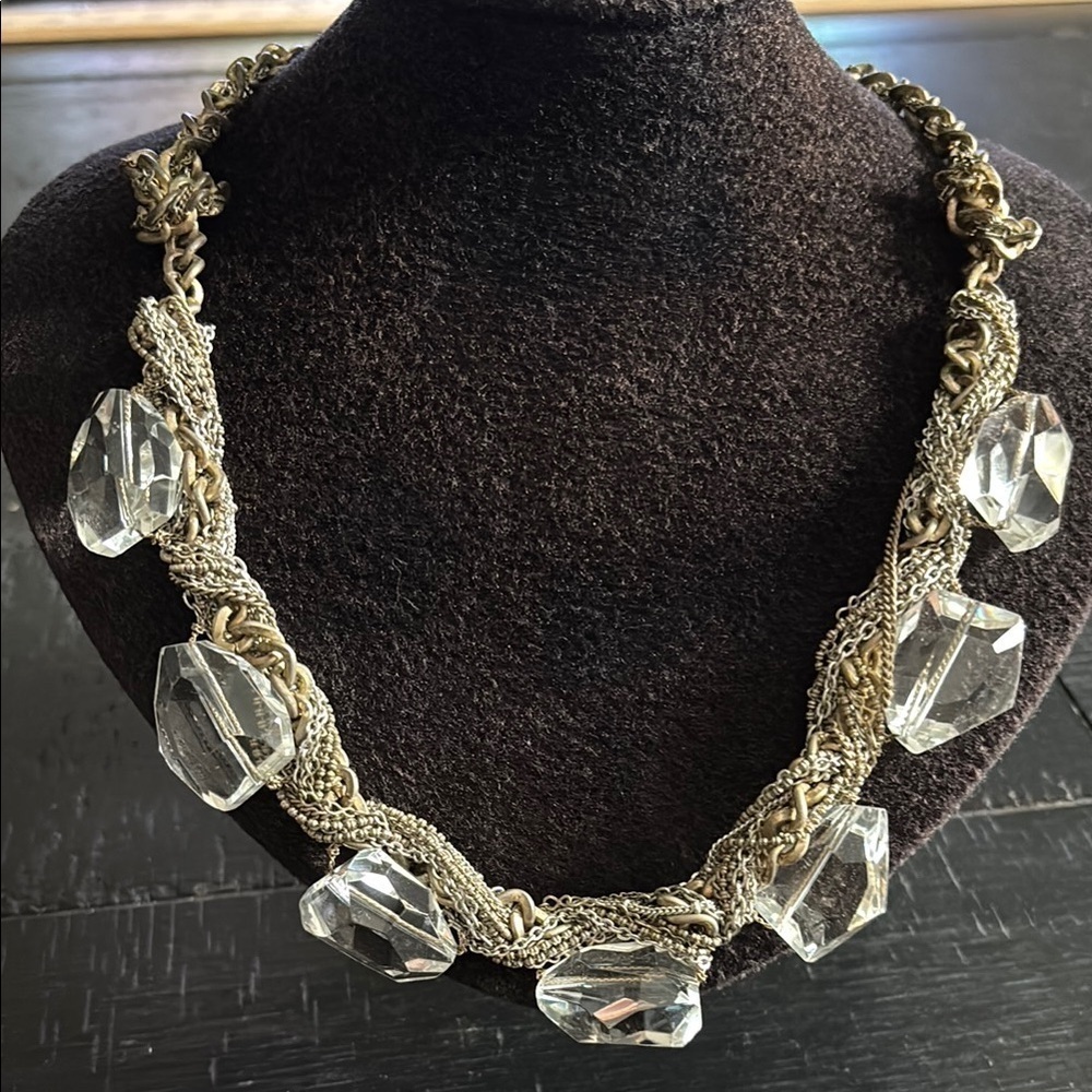 Glass Chunky Twisted Chain Elegant Silver and Crystal Necklace